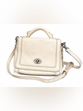 Fossil Ivory Leather Messenger Crossbody Satchel Turn Lock Bag ZB5561